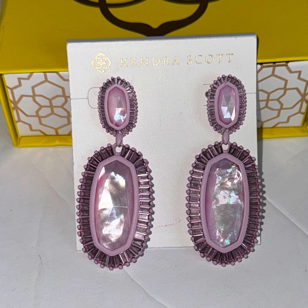 Kendra Scott Kaki Statement Earrings Matte Lilac Mother of Pearl